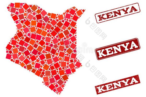 马赛克地图关于肯尼亚和挠学校邮票作品