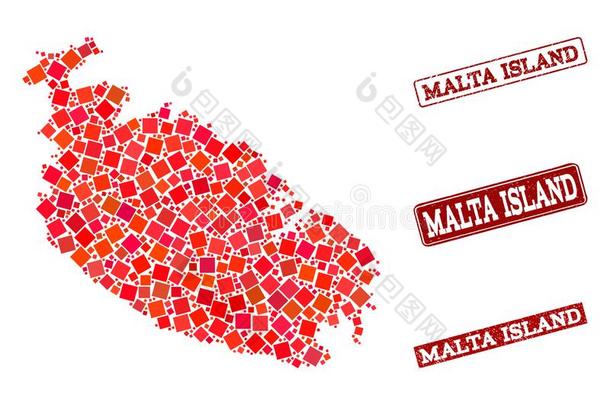 马赛克地图关于马耳他岛和蹩脚货学校邮票拼贴画