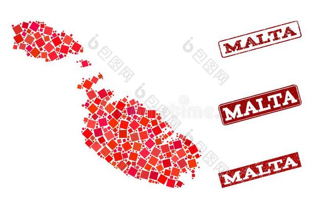 马赛克地图关于马耳他和悲痛学校密封拼贴画