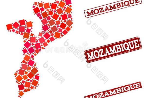 马赛克地图关于莫桑比克毛纱罗和悲痛学校邮票作品