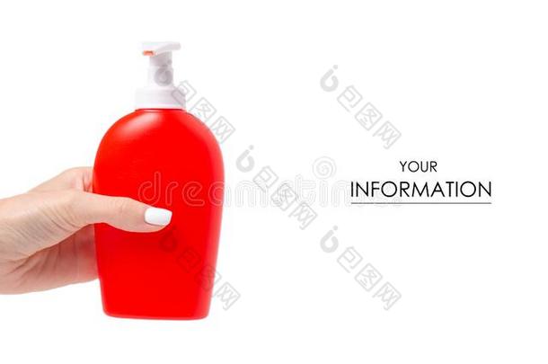 红色的瓶子和肥皂配药师采用<strong>手模</strong>式