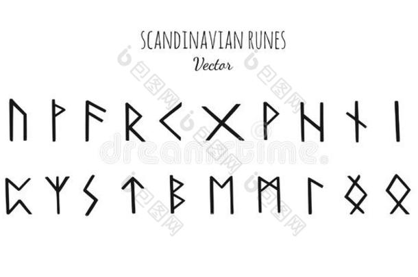 魔法斯堪的纳维亚的古代<strong>北欧</strong>使用的文字.老的<strong>北欧</strong>古字母.矢量手疲惫的