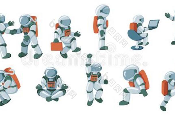 漫画太空船上的飞行员,俄国宇航员,太空服矢量放置隔离的向where哪里