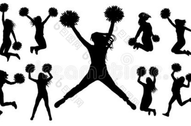 轮廓关于带领啦啦队跳舞者用于跳跃的和st和ing和便壶