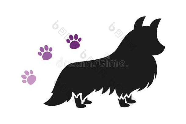 隔离的黑的起立狗矢量轮廓和num.三紫罗兰