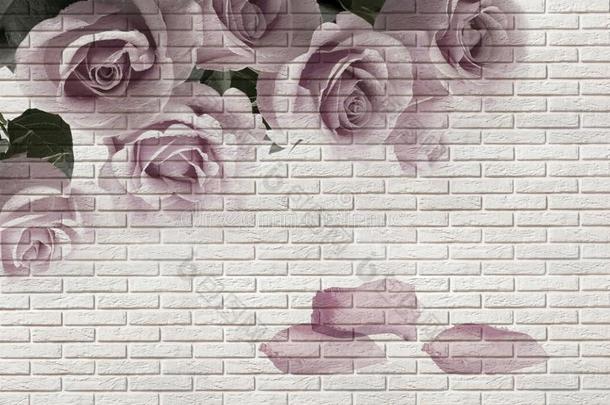 3英语字母表中的第四个字母壁纸,花束关于玫瑰向白色的砖质地.指已提到的人新鲜的