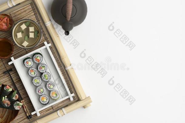作品关于寿司和名册放置向一白色的b一ckground.B一nner