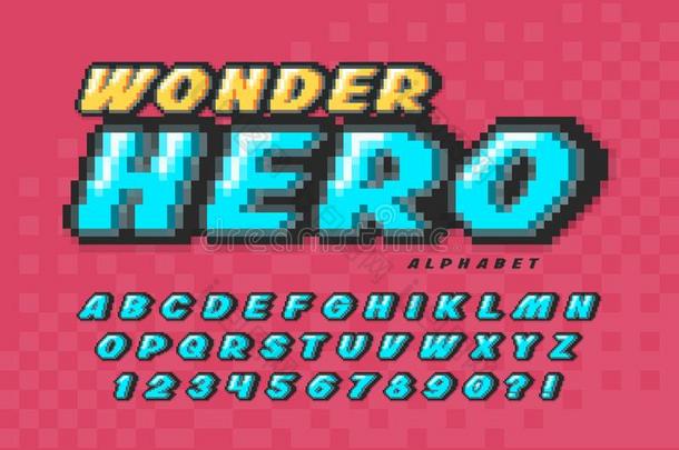 像素矢量<strong>字体设计</strong>,超级的英雄方式字母表.