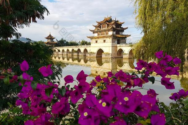 老的中国人桥和叶子花属.建水,云南云南,中国