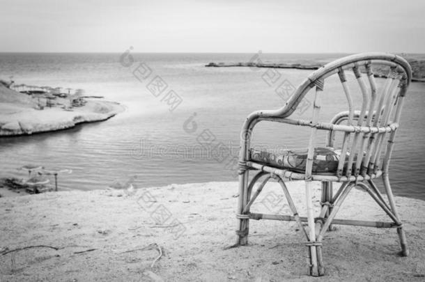老的照片美丽的椅子向指已提到的人海自然风景背景