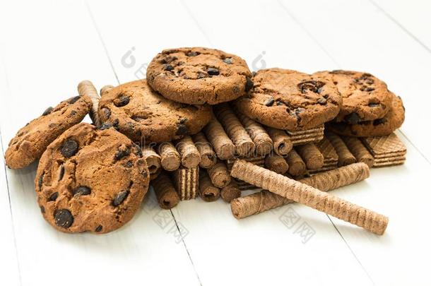 山混合的巧克力华夫饼名册,甜饼干和典型的华夫饼