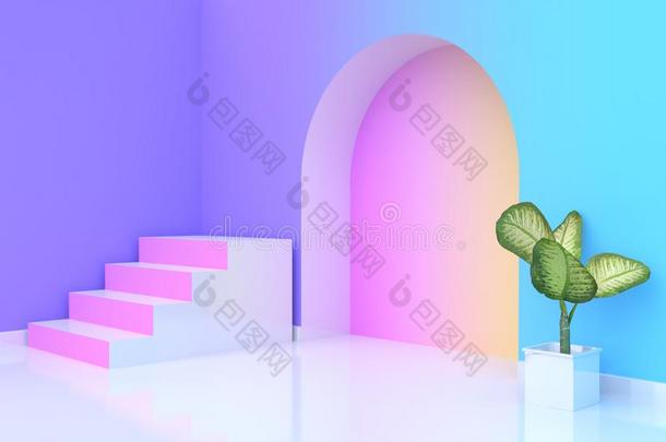 3英语字母表中的第四个字母ren英语字母表中的第四个字母ering树罐抽象的粉红色的白色的楼梯-楼梯虚拟输入输出