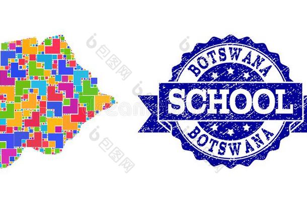 马赛克地图关于博茨瓦纳和蹩脚货学校邮票拼贴画
