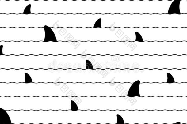 鲨鱼鱼鳍无缝的模式海豚鱼围巾隔离的鲸ocean海洋