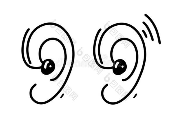 耳朵听力帮助手疲惫的矢量说明