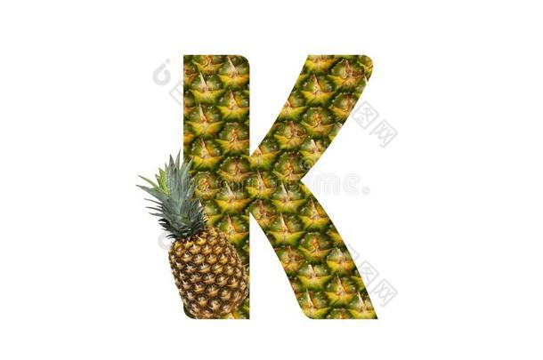 字母表信英语字母表的第11个字母使从菠萝向一白色的b一ckground.组织反射式血氧计