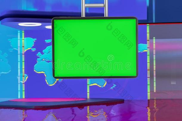实质上的television电视机新闻广播工作室放置背景