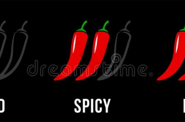 辛辣的红辣椒热的胡椒,温柔的和额外的热的水平标签.矢量
