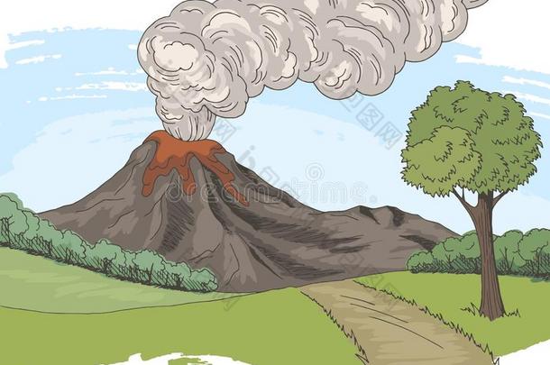 火山山小山路图解的颜色草图风景图解