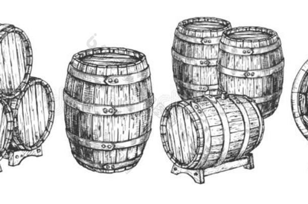 木制的啤酒葡萄酒桶或桶放置
