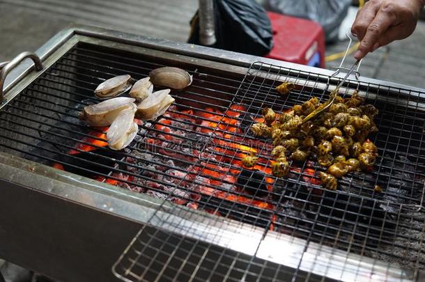 烤架火烧烤,贝类动物软体动物贝壳,牡蛎delicatamente优美地