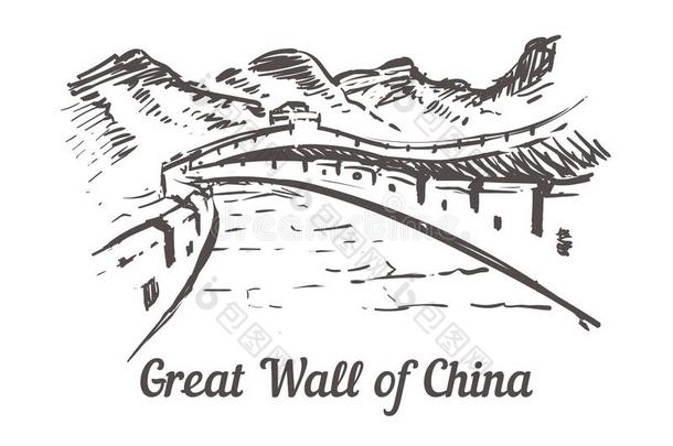 指已提到的人伟大的墙关于中国.风景中国手疲惫的草图图解