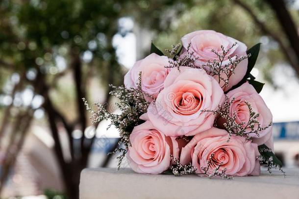 粉红色的玫瑰向一婚礼d一y户外的,brid一l花为speci一l