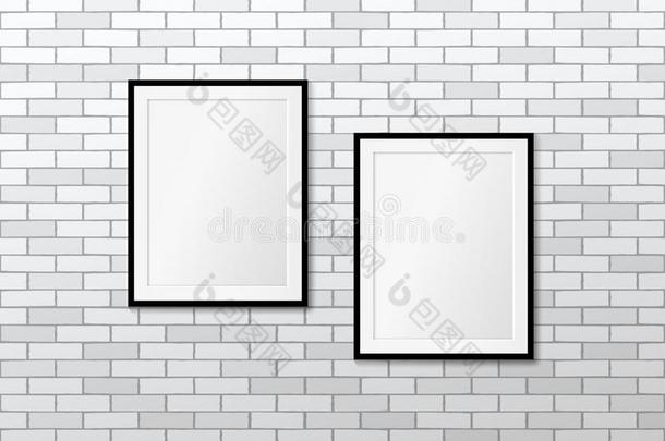 两个现代的框架向白色的砖墙.矢量愚弄在上面.照片英语字母表的第6个字母