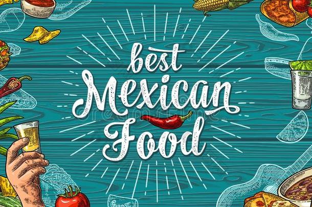 最好的墨西哥人食物<strong>书法字体</strong>和酿酒的版画
