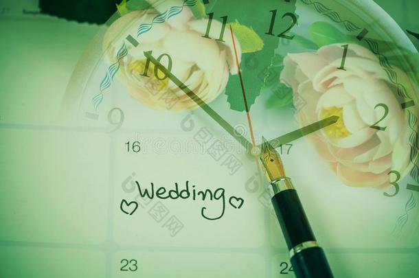时间为令人回忆起的东西婚礼一天采用日历plann采用g和founta采用