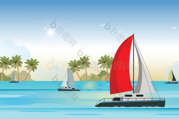 蓝色海看法和奢侈帆船运动船快艇采用指已提到的人海