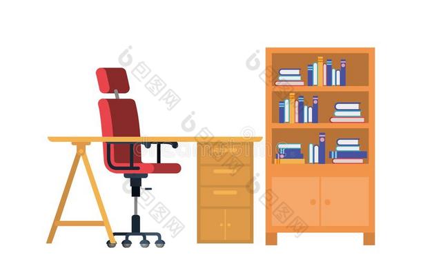 办公室书桌和椅子采用白色的背景