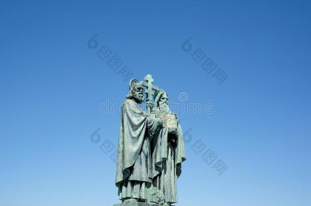 雕像关于圣人般的人西里尔和美多德,雷达主机小山,贝斯基德山,CZEC