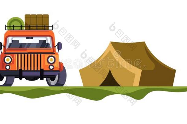 野营和<strong>吉普车</strong>汽车和行李帐篷旅游和自然