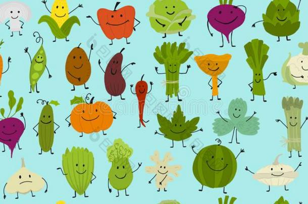 有趣的微笑的蔬菜和绿叶蔬菜,字符为你的设计.