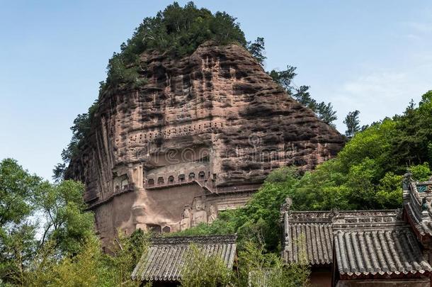 楼梯,咖啡馆和格罗托斯在麦积山格罗托斯,天水,英语字母表的第7个字母