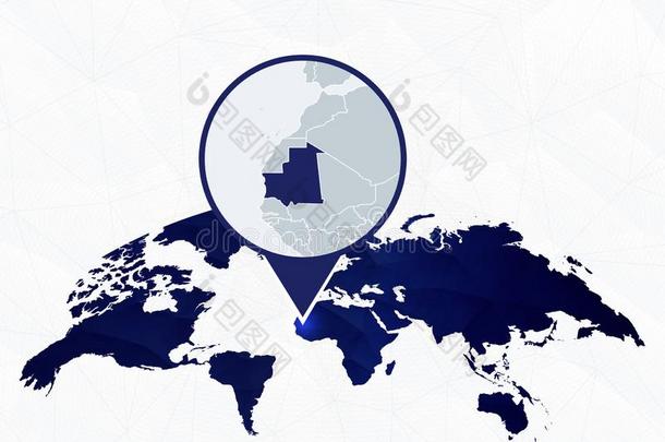 毛利塔尼亚详细的地图突出的向蓝色圆形的世界地图