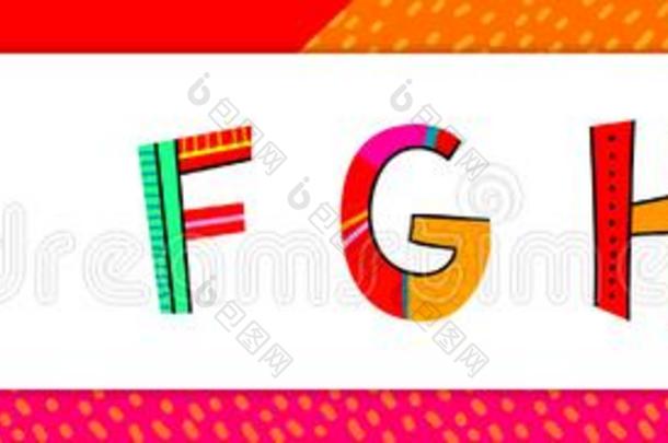 字体和字母表.矢量程式化的富有色彩的英语字母表的第6个字母,英语字母表的第7个字母,英语字母表的第8个字母,我,英语字母表的第1