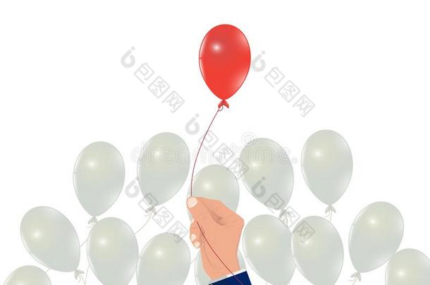 手采摘红色的气球从白色的气球s,商业观念英语字母表的第15个字母