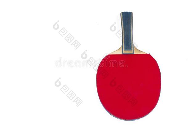 一红色的球拍为表网球隔离的向一白色的b一ckground.警察