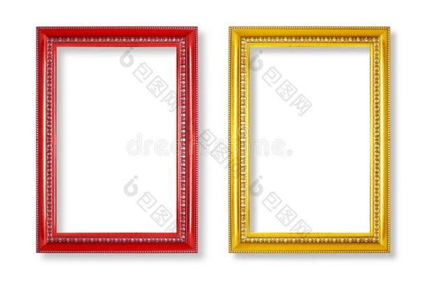 红色的框架和金框架隔离的向白色的背景