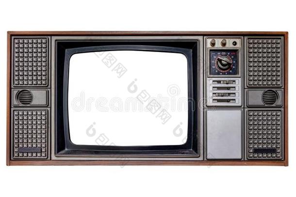 老的television<strong>电视机</strong>木制的盒和<strong>框</strong>架屏幕使隔离