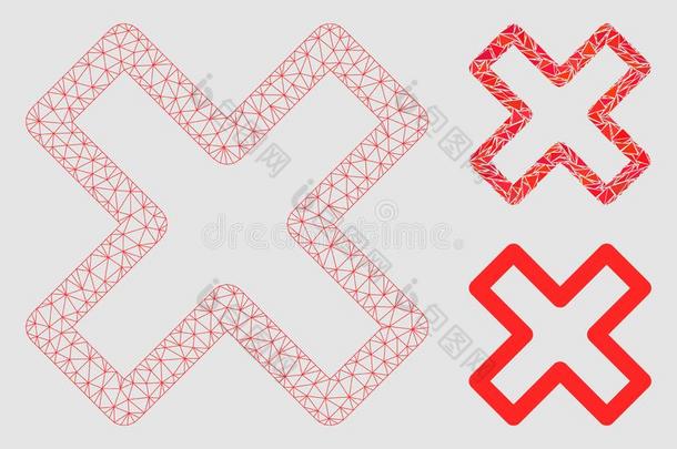 删除字母x-十字架矢量网孔金属丝框架模型和三角形马赛克