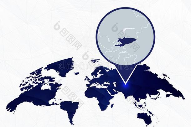 吉尔吉斯斯坦详细的地图突出的向蓝色圆形的世界地图