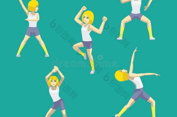 漫画方式黄色的使上下快速摆动头发女人漫画尊巴跳舞使摆姿势放置