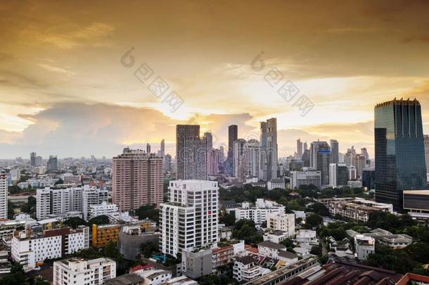 日落天城市风光照片关于扇形棕榈细纤维城市天line和背景,波黑
