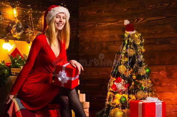 庆祝圣诞节.欢乐的女士采用衣服法人的圣诞节