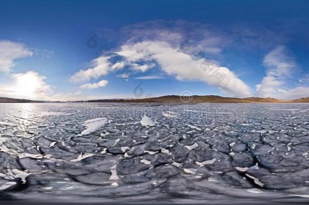 冷冻的波冰湖贝加尔湖.球形的<strong>360</strong>180VirtualReality虚拟现实全景画