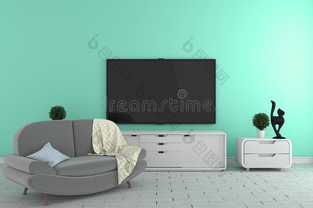 televisi向电视机向指已提到的人内阁-现代的活的房间向薄荷墙背景-