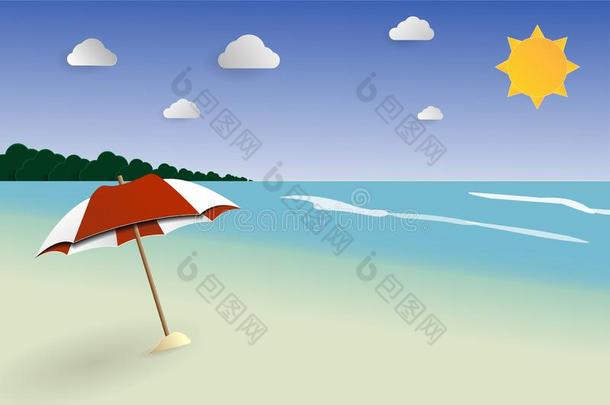 海滩剪纸风景矢量,海景画为夏,夏休假